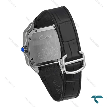 ساعت کارتیر Santos De Cartier مردانه نقره ای بند چرم مشکی Cartier-7303-G