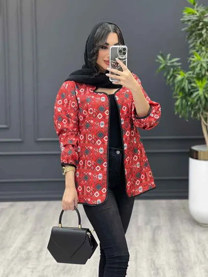 مانتو کتی طرح دار یقه هلالی