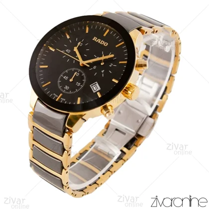 ساعت رادو مردانه سرامیکی سه موتوره دورنگ مشکی طلایی 103479