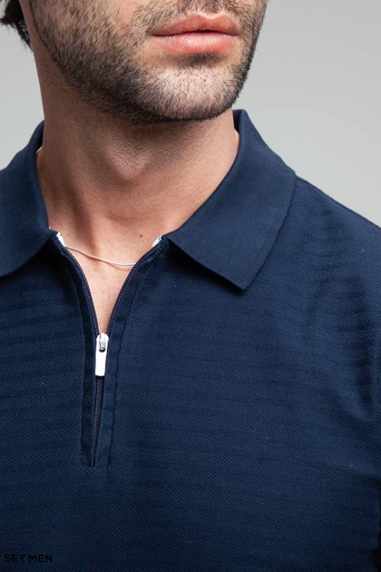 تیشرت یقه دارنیم زیپ بافت