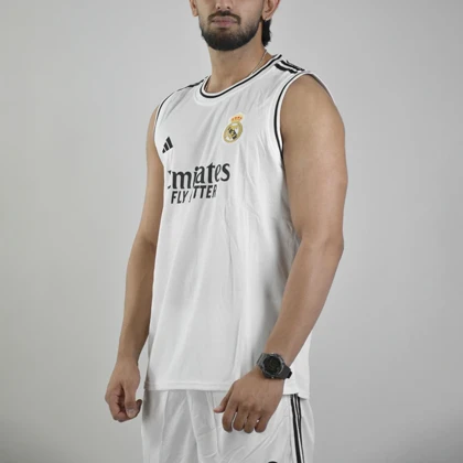 ست رکابی و شلوارک فوتبالی رئال مادرید مدل Adidas-4D0598 سفید
