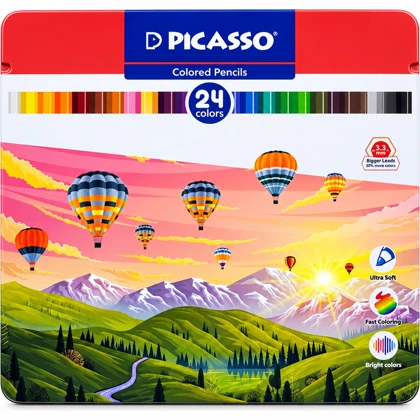 مداد رنگی 24 رنگ پیکاسو Picasso مدل GOL24-T جعبه فلزی