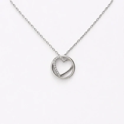 گردنبند نقره 925 اصل مدل حلقه و قلب نگین‌دار