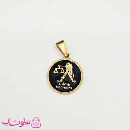 گردنبند ماه تولد مهر طرح میزان (Libra) استیل طلایی مشکی (ظریف) کد 130