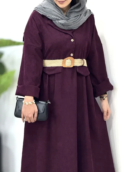 پیراهن مانتویی پاییزه تبسم همراه با کمربند