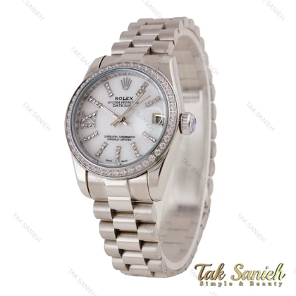 ساعت زنانه رولکس سیلور صفحه سفید نگین‌دار Rolex-5699-L