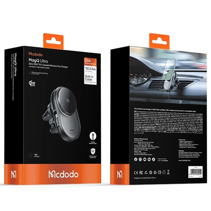 هولدر موبایل ماشین و شارژر وایرلس 25 وات مک دودو مدل CH-840 با فن