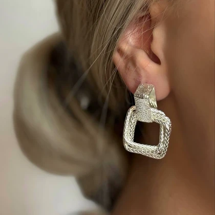 گوشواره مربعی نقره ای