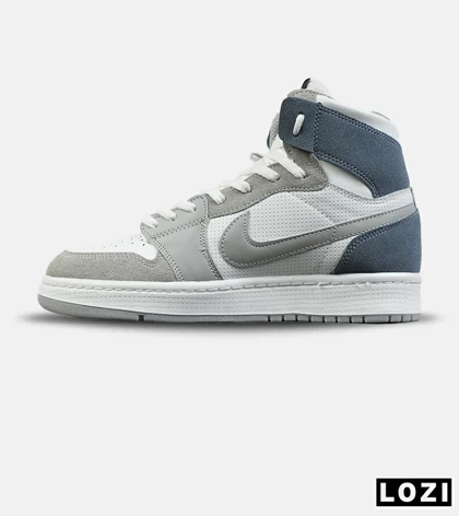 کفش کتانی ساق‌دار مردانه و زنانه سفید طوسی آبی NIKE jordan 1 مدل 8050