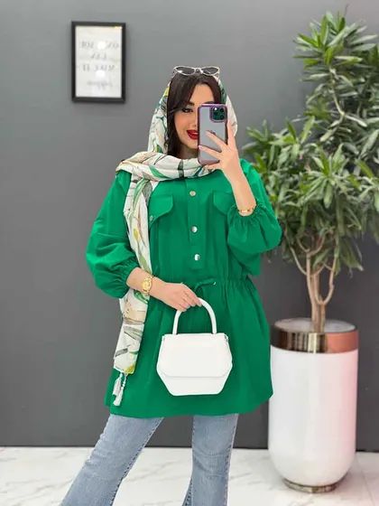 مانتو لینن کمرگت پیراهنی