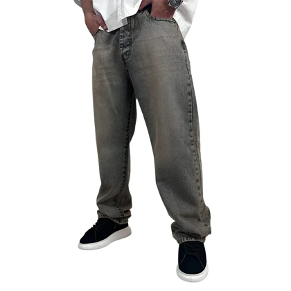 شلوار جین بگ مردانه طوسی مدل ساده