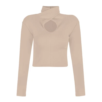 کراپ تاپ زنانه پپا مدل Choker رنگ کرم