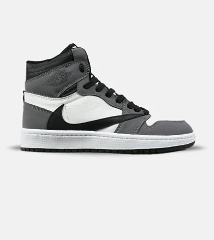 کفش کتانی ساق‌دار مردانه و زنانه مشکی سفید طوسی نایک تراویس اسکات مدل 7675