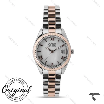 ساعت کرست زنانه 6260-5 دورنگ رزگلد صفحه سفید Crest-11128-L