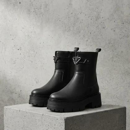 نیم بوت وارداتی PRADA چرم مشکی/ منگو