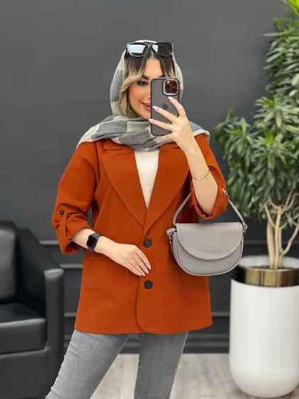مانتو لینن دو دکمه جیب نما
