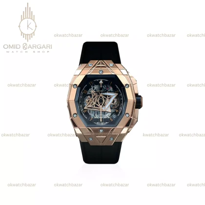 ساعت مچی اوبلو کهکشانی قاب رزگلد رابر مشکی Hublot Spirit of Big Bang Sang Bleu