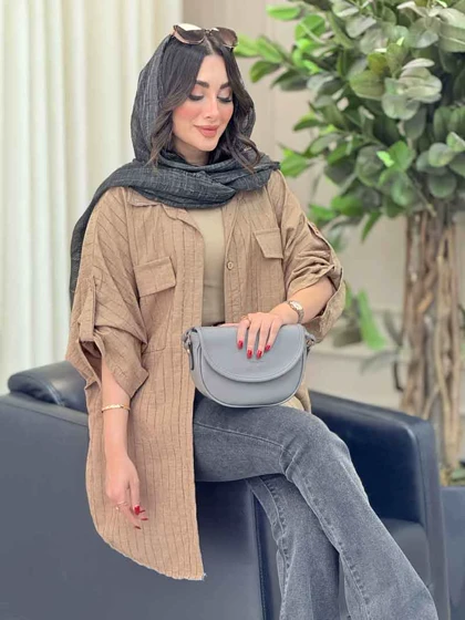 مانتو پانچ آستین پاگن جیب پاکتی