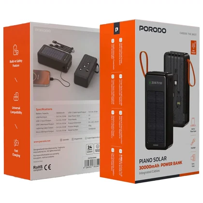 پاوربانک خورشیدی پورودو Porodo مدل PDPBB308BK ظرفیت 30000 توان 10.5 وات
