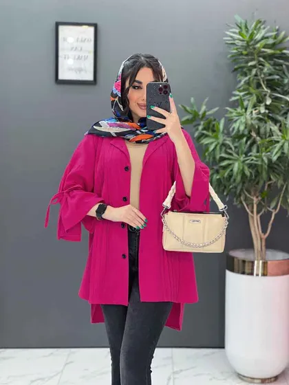 مانتو لینن جلو پیله آستین گت