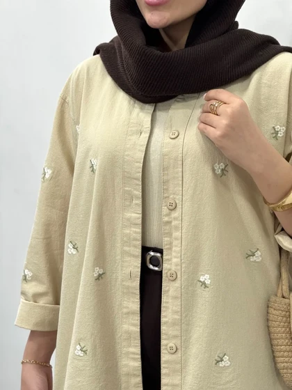 تونیک مانتویی گلدوزی شده زنانه گلریز