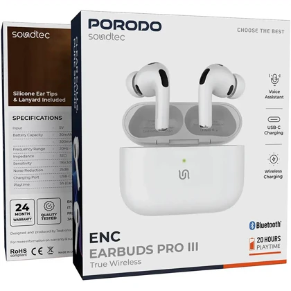 هندزفری بلوتوثی پورودو Porodo مدل PD8001WH با فناوری ENC