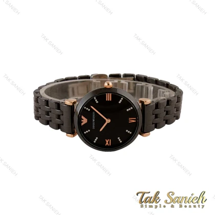 ساعت امپریو آرمانی زنانه سرامیکی مشکی ایندکس نگین رزگلد Armani-5145-L