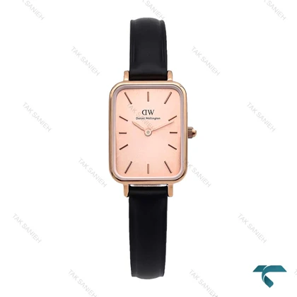 ساعت دنیل ولینگتون زنانه مستطیلی رزگلد بندچرم مشکی DW-6246-L
