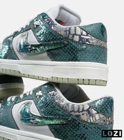 کفش کتانی مردانه و زنانه سبز سفید NIKE dunk low steam puppet مدل 7222