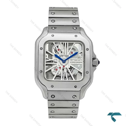 ساعت کارتیر Santos De Cartier مردانه نقره ای صفحه اسکلتون Cartier-7425-G