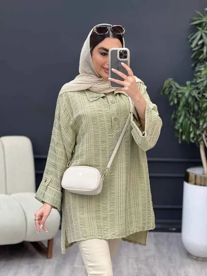 مانتو دوخت دار یقه دو دکمه