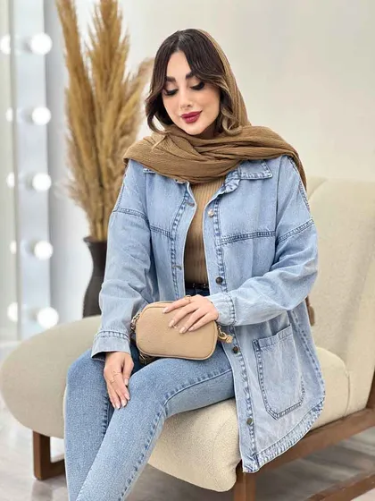 مانتو جین برش‌دار دو جیب