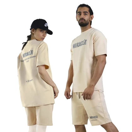 ست تیشرت و شلوارک اسپرت شنگلی مدل T110 کرم