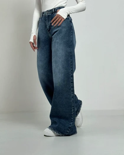 شلوار فول بگ پایین زاپ آبی تیره کد 1000198