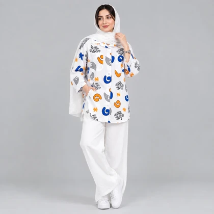 مانتو زنانه لینن طرح دار پازل