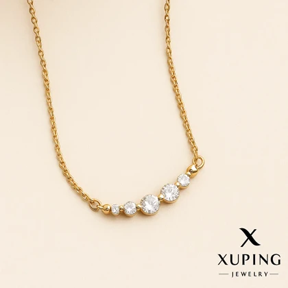 گردنبند طلایی ظریف زنانه با نگین‌های درخشان Xuping