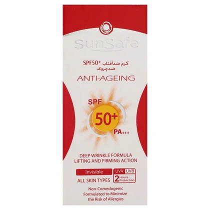 کرم ضد آفتاب و ضدچروک بی رنگ سان سیف SPF50 مناسب انواع پوست 50 میلی‌لیتر