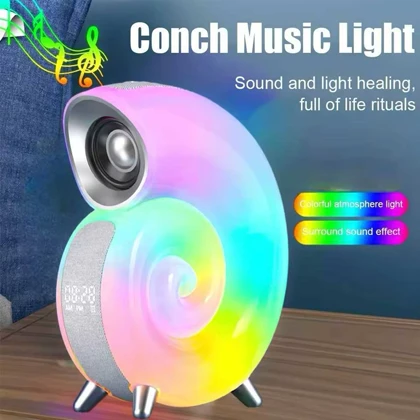 اسپیکر بلوتوثی شارژی حلزونی RGB دار با چراغ خواب و ساعت زنگ دار