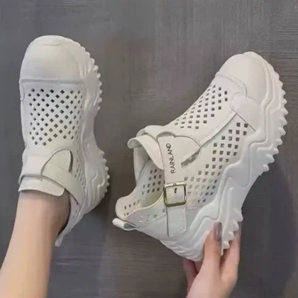 کتانی لژ مخفی لژدار زنانه رویه تنفسی تمام سفید Women’s Hidden Platform Breathable All White Sneakers
