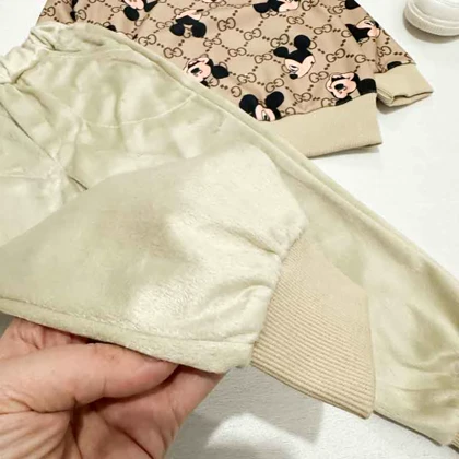 بلوز شلوار بچه گانه مخمل میکی قهوه ای