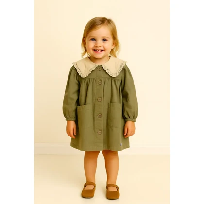 پیراهن بچگانه با یقه بزرگ و دکمه جلو