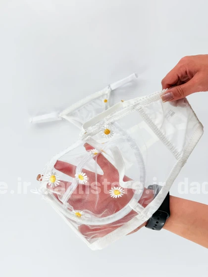 ست شورت و سوتین فنر دار پایه بلند تور و دانتل گل بابونه سفید