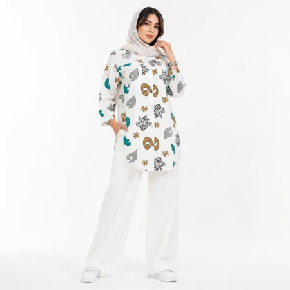مانتو زنانه لینن طرح دار پازل کد 205