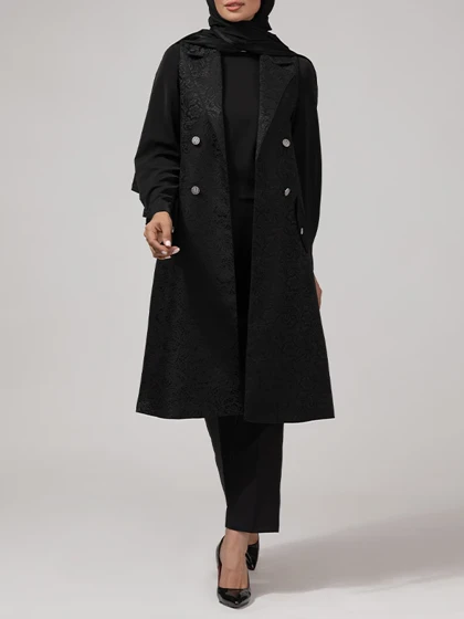 وست بلند زنانه ژاکارد مجلسی جیب نما یقه انگلیسی 70104