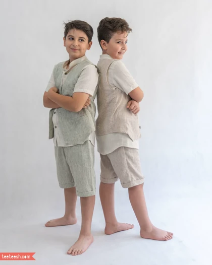 ست جلیقه شلوارک کرمی