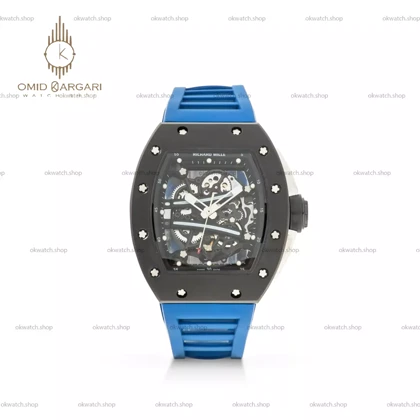 ساعت مچی ریچارد میل صفحه اسکلتون قاب کربن بند رابر آبی Richard Mille