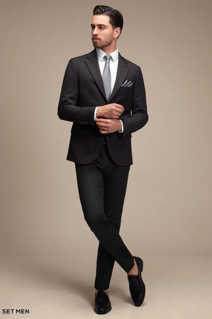 کت تک مردانه یقه انگلیسی نیم آستر دو دکمه دو چاک