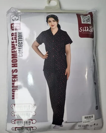 ست لباس راحتی زنانه نخی نیم آستین دکمه دار مدل سایه