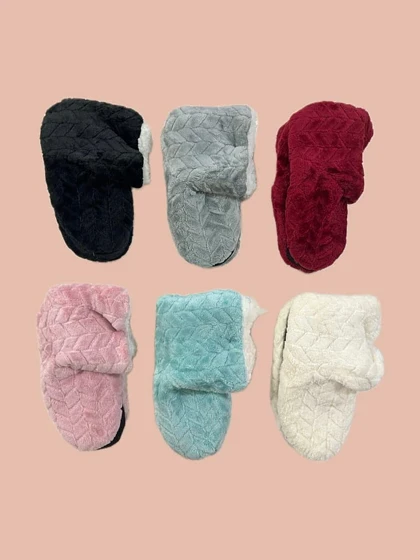 پاپوش ساق‌دار زنانه خزدار رنگی ساده