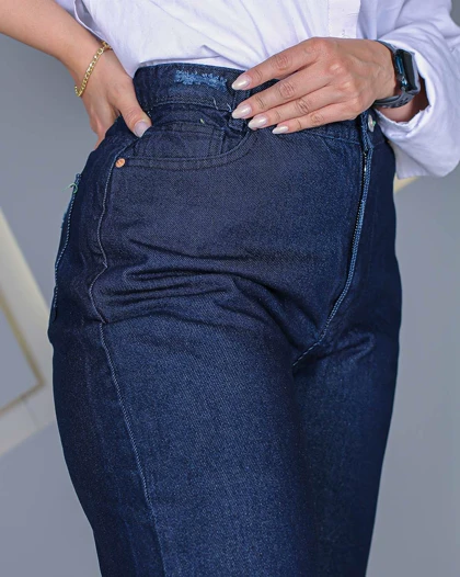 شلوار فلر بگ سورمه ای زنانه قد 110 کمر بدون کش Flare Baggy کد 80200